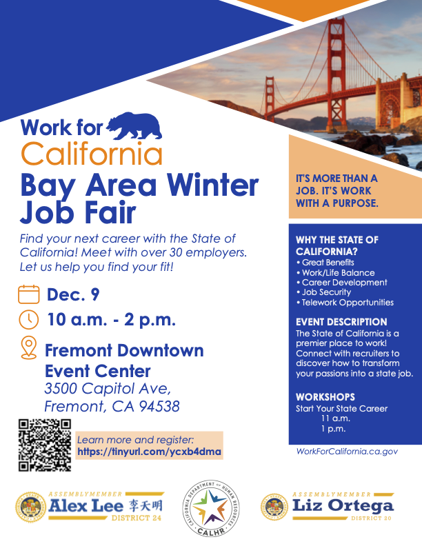 Asm. Ortega State Job Fair Flyer Graphic containing descriptions and rsvp link