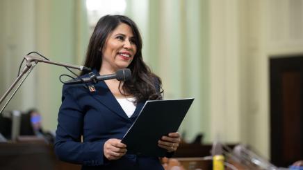 Ortega speaking in session Assembly Celebrates Dolores Huerta 95th Birthday